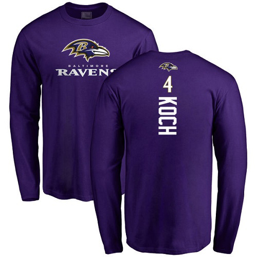 Men Baltimore Ravens Purple Sam Koch Backer NFL Football #4 Long Sleeve T Shirt->nfl t-shirts->Sports Accessory